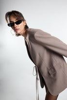 Christina's Storm-Taupe Laced Oversize Blazer-Ceket-4-fleurdirect.live