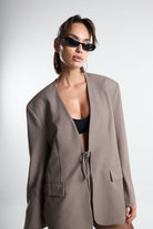 Christina's Storm-Taupe Laced Oversize Blazer-Ceket-5-fleurdirect.live