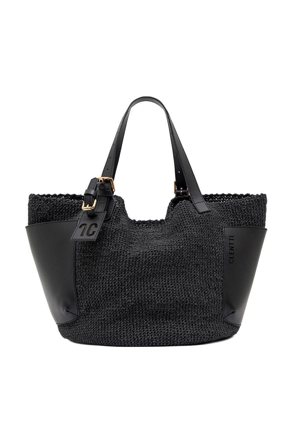 Clentti-Saddle Bag Black / Hasır Siyah Çanta-Omuz Çantası-1-fleurdirect.live