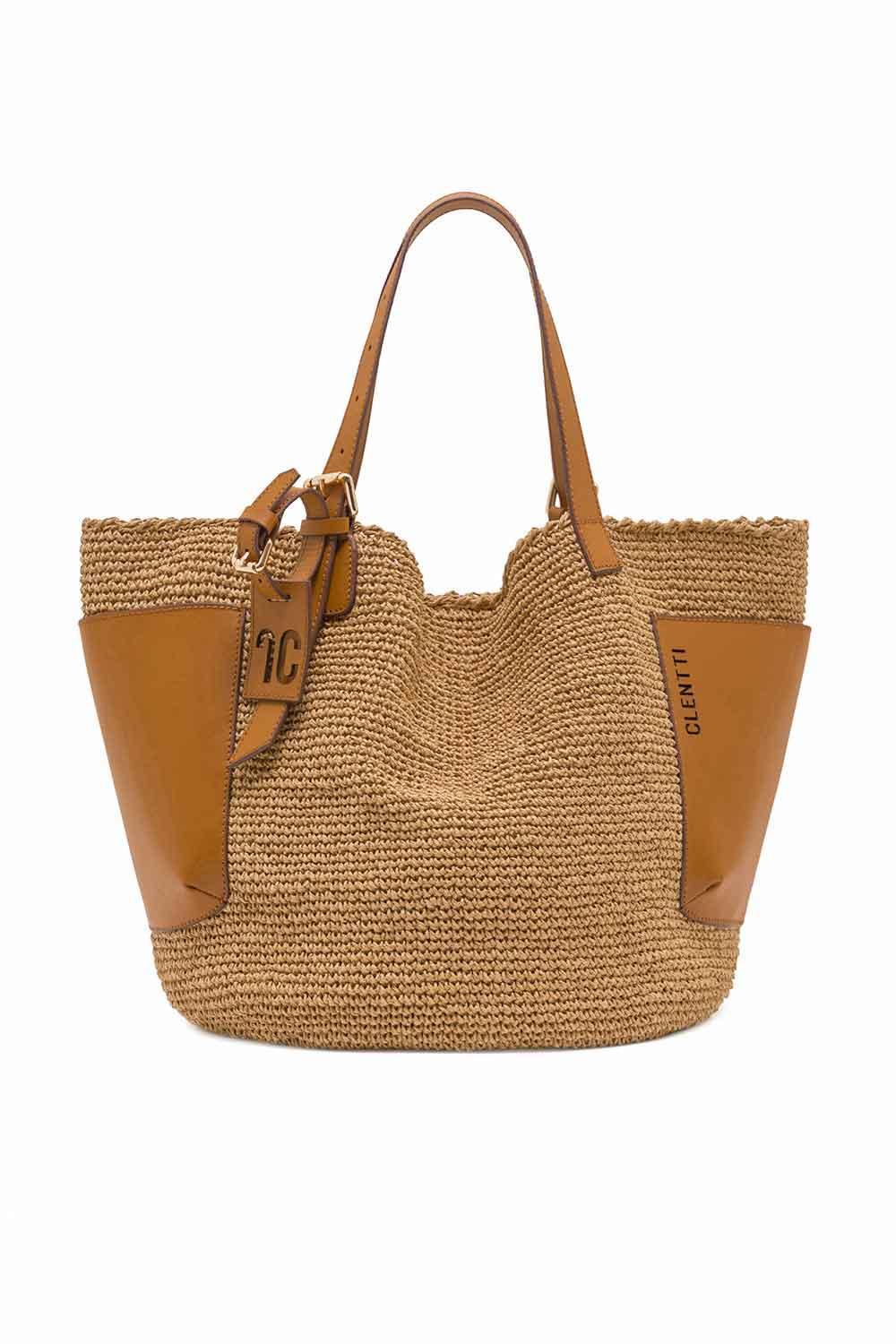 Clentti-Saddle Bag Tan / Taba Hasır Çanta-Omuz Çantası-1-fleurdirect.live
