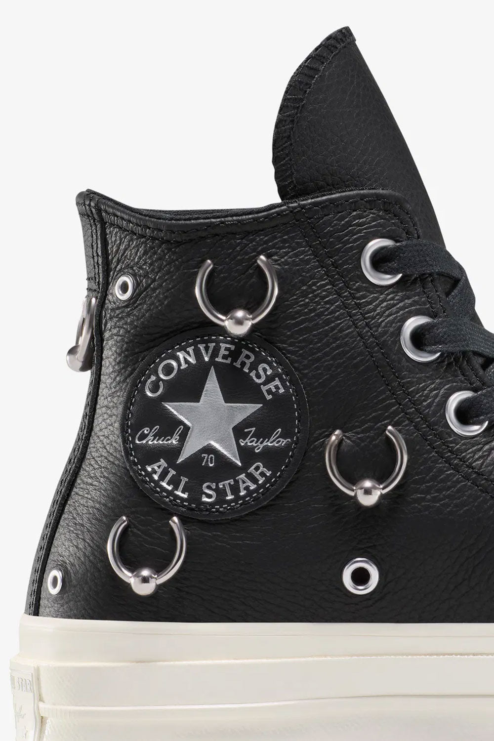 Converse-Chuck 70 Unisex Siyah Deri Piercieng Detaylı Sneakers-Sneakers-8-fleurdirect.live