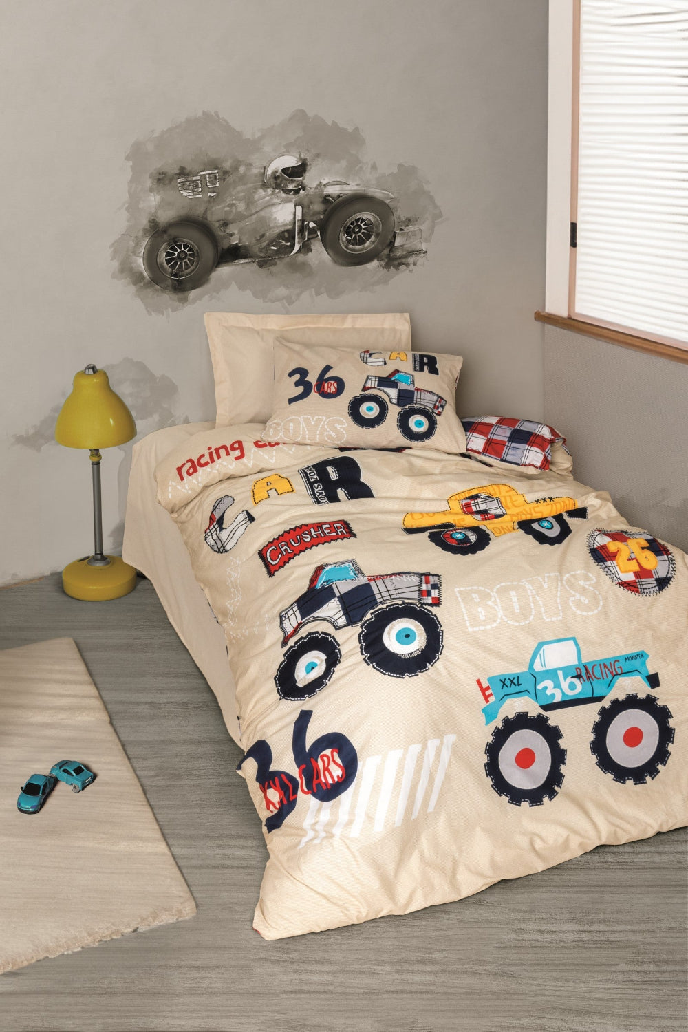 Cotton Box-Cotton Box Junior Tek Kişilik Lastikli çarşaflı Nevresim Takımı Cars Bej-Tek Kişilik Nevresim Takımı-1-fleurdirect.live