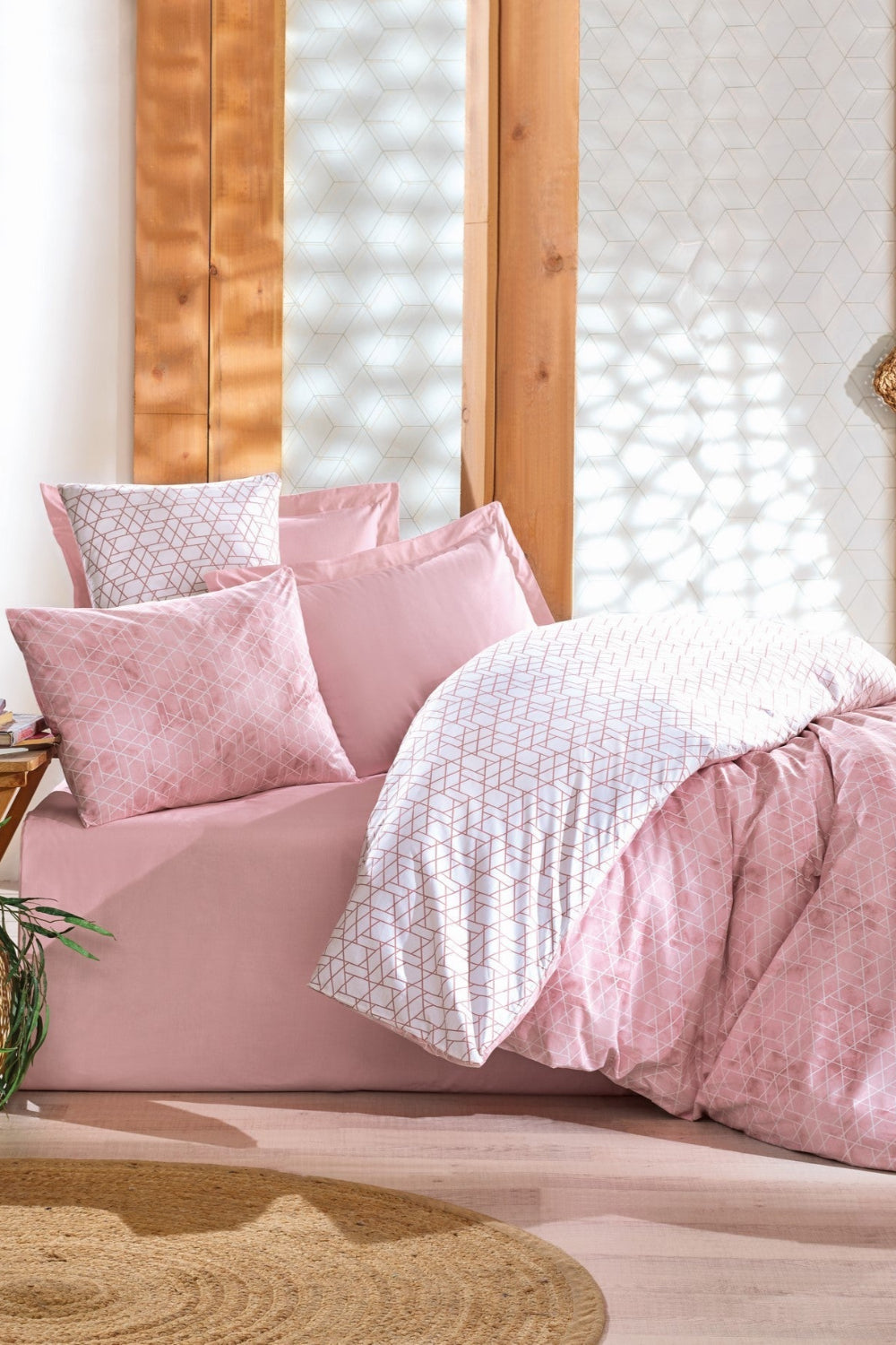 Cotton Box-Cotton Box Minimal çift Kişilik Lastikli çarşaflı Nevresim Takımı Best Pembe-Çift Kişilik Nevresim Takımı-2-fleurdirect.live