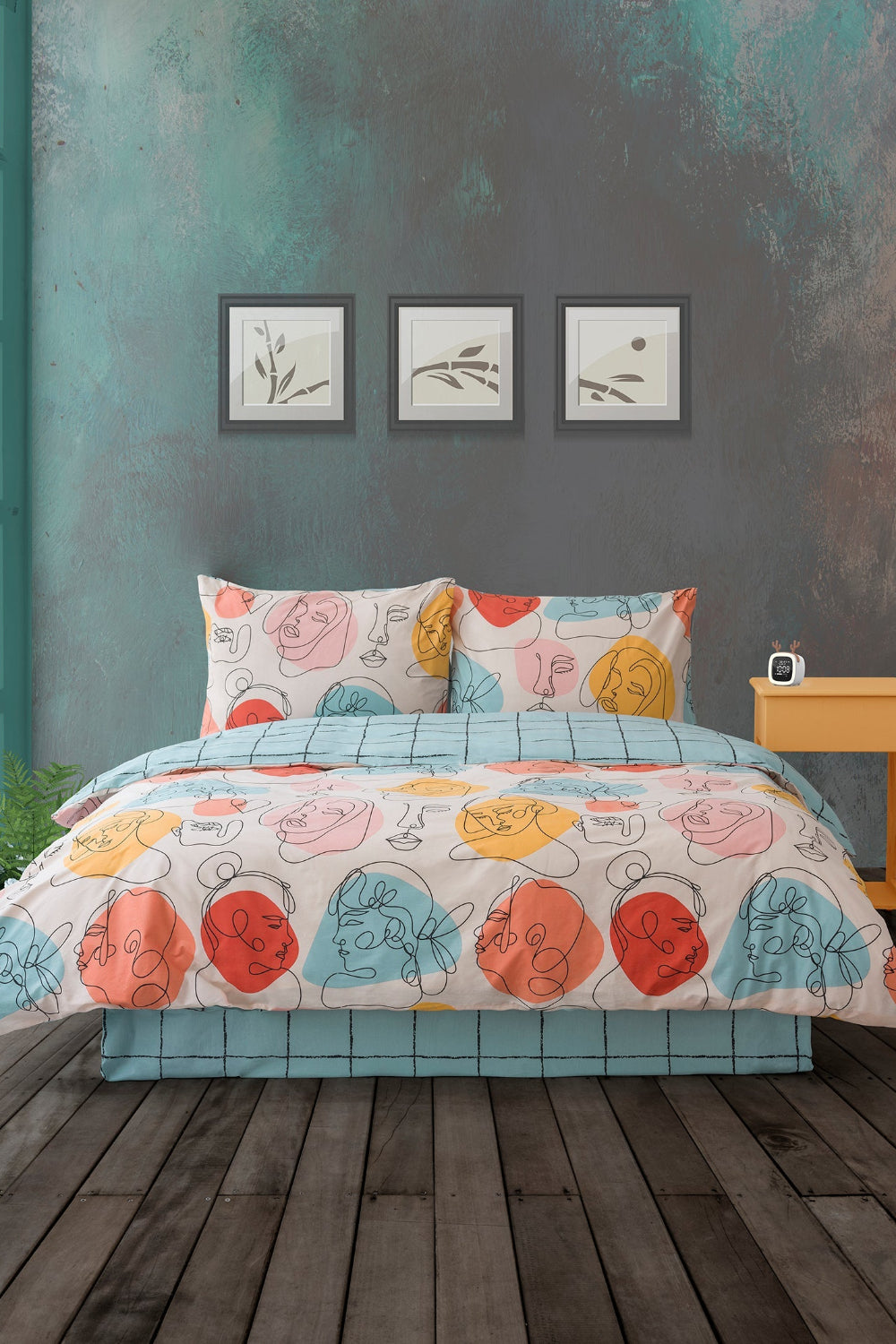 Cozy Home-Cozy Home çift Kişilik Lastikli çarşaflı Nevresim Takımı Modern Mint-Çift Kişilik Nevresim Takımı-2-fleurdirect.live