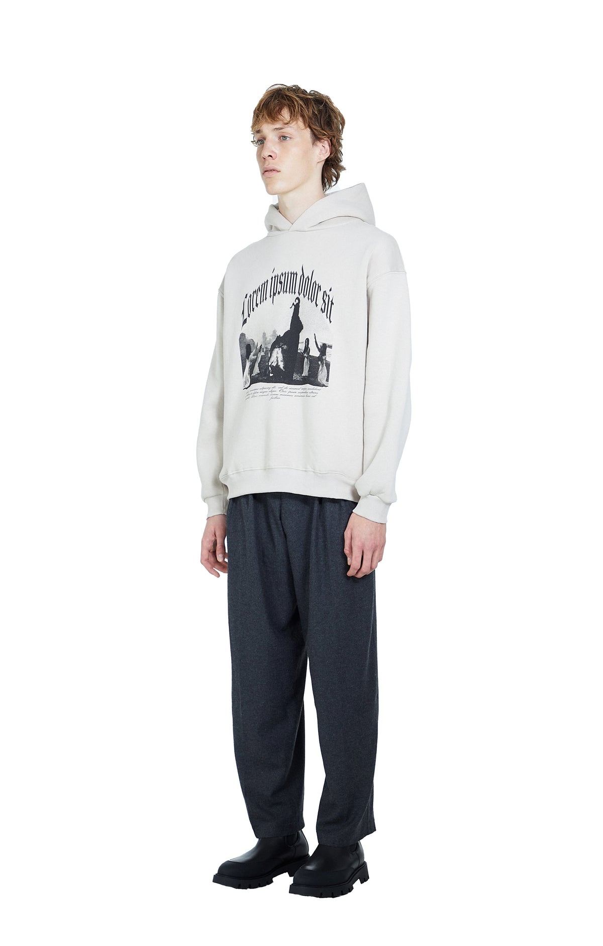 Lorem Ipsum Kapüşonlu Sweatshirt - Bej - 2