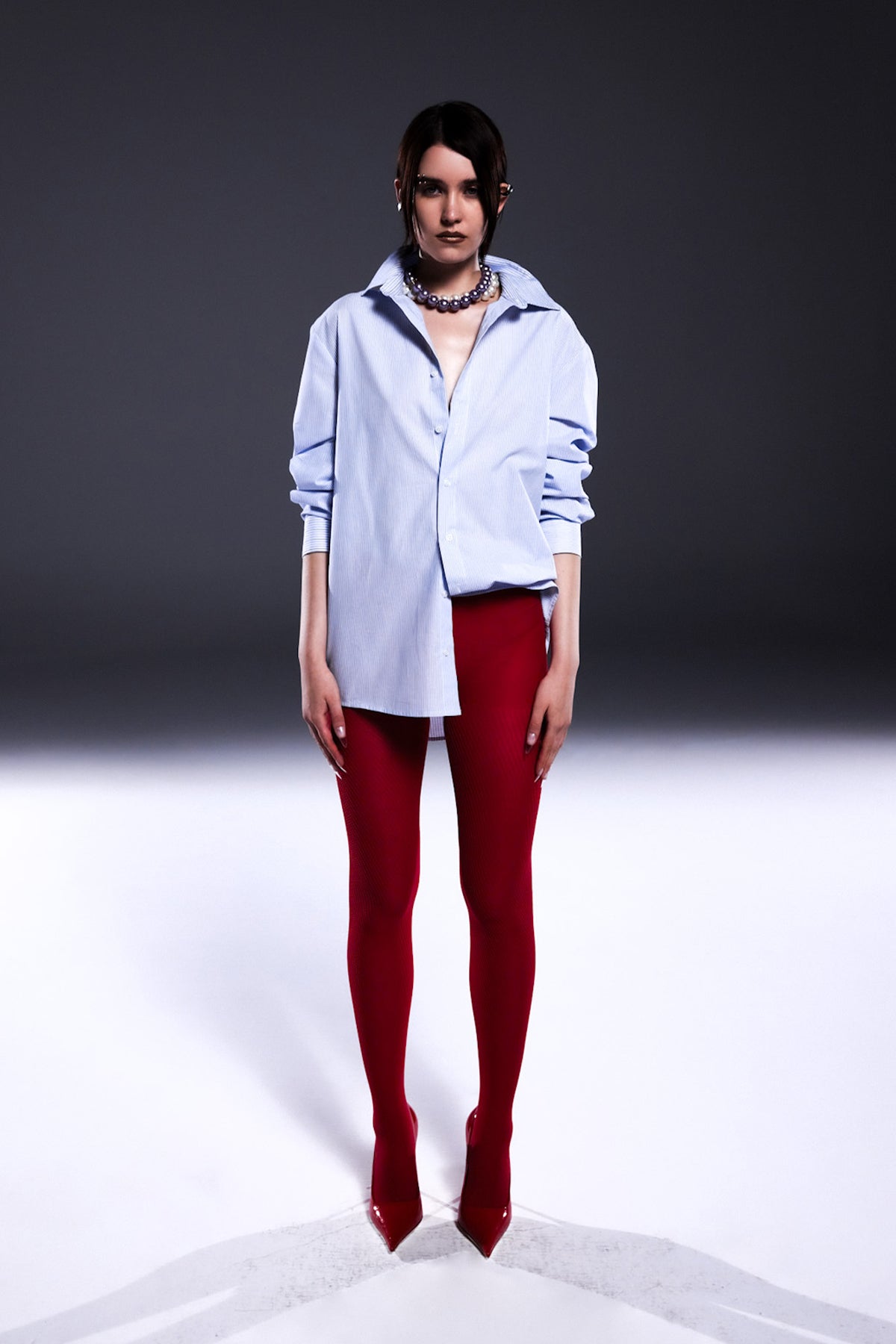 Death Is Easy-Striped Patchwork Button Down Oversize Shirt-Gömlek-1-fleurdirect.live