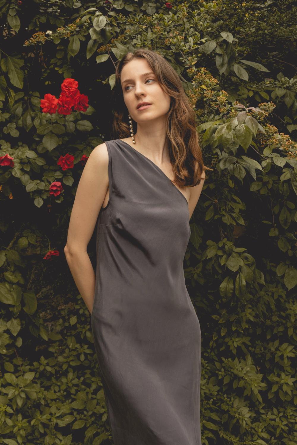 Delicate-Gri İpek Elbise-Elbise-5-fleurdirect.live