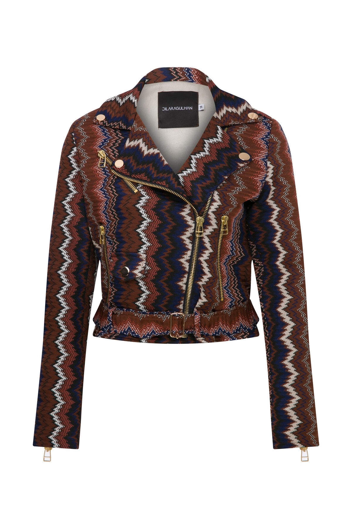 Zigzag Biker Jacket & Flared Skirt Set