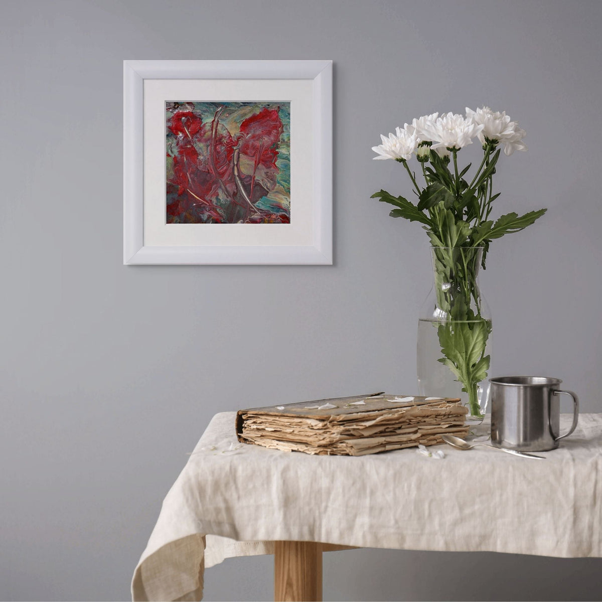 Esinti – 24 X 24 Cm Beyaz Çerçeveli Paspartülü El Yapımı Akrilik Tablo | Es Artisan Studio