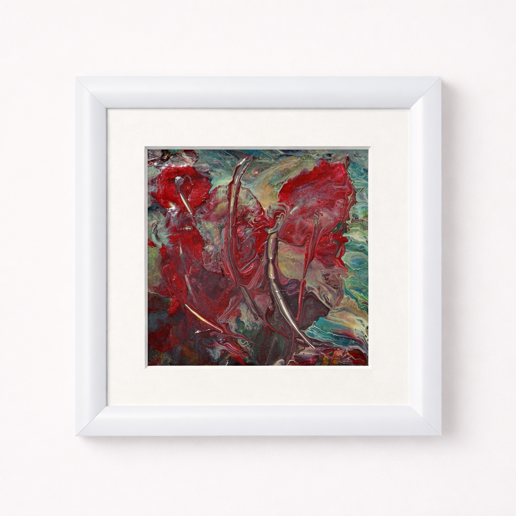 Esinti – 24 X 24 Cm Beyaz Çerçeveli Paspartülü El Yapımı Akrilik Tablo | Es Artisan Studio