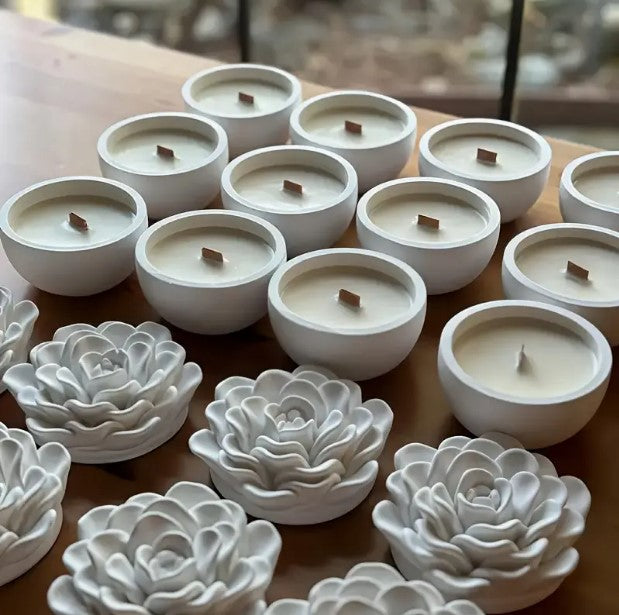 Gül Kapaklı Kokulu Soya Mum | Dekoratif El Yapımı Mum Obje – Atelier Serisi | Es Artisan Studio