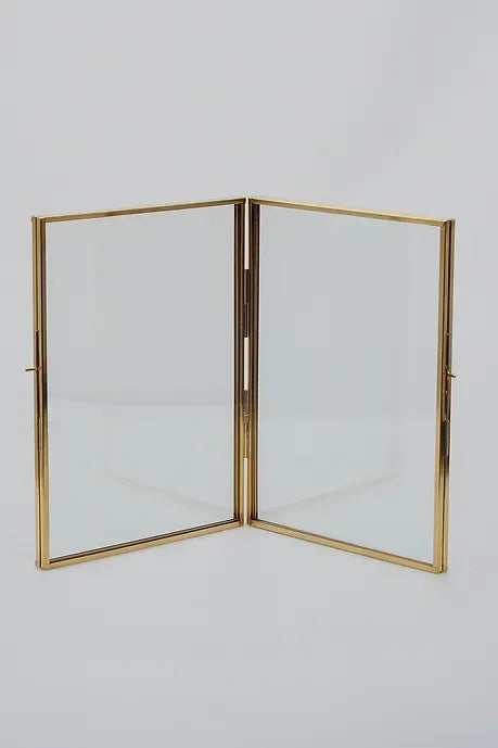 El Crea Designs-İkili Pirinç Gold Cam Masaüstü Fotoğraf Çerçevesi 20x15cm-Çerçeve-2-fleurdirect.live