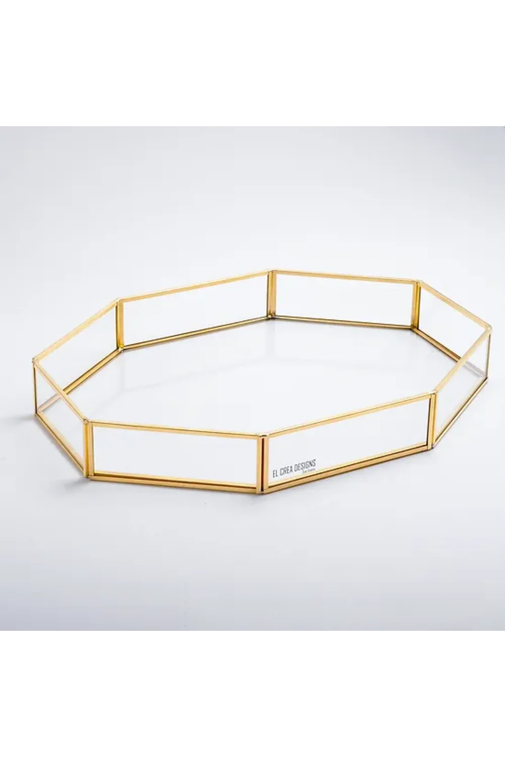 El Crea Designs-Sekizgen Pirinç Gold Tepsi Damat Kahvesi Nişan Sunum Tepsisi 35x25x6cm-Biblo-3-fleurdirect.live