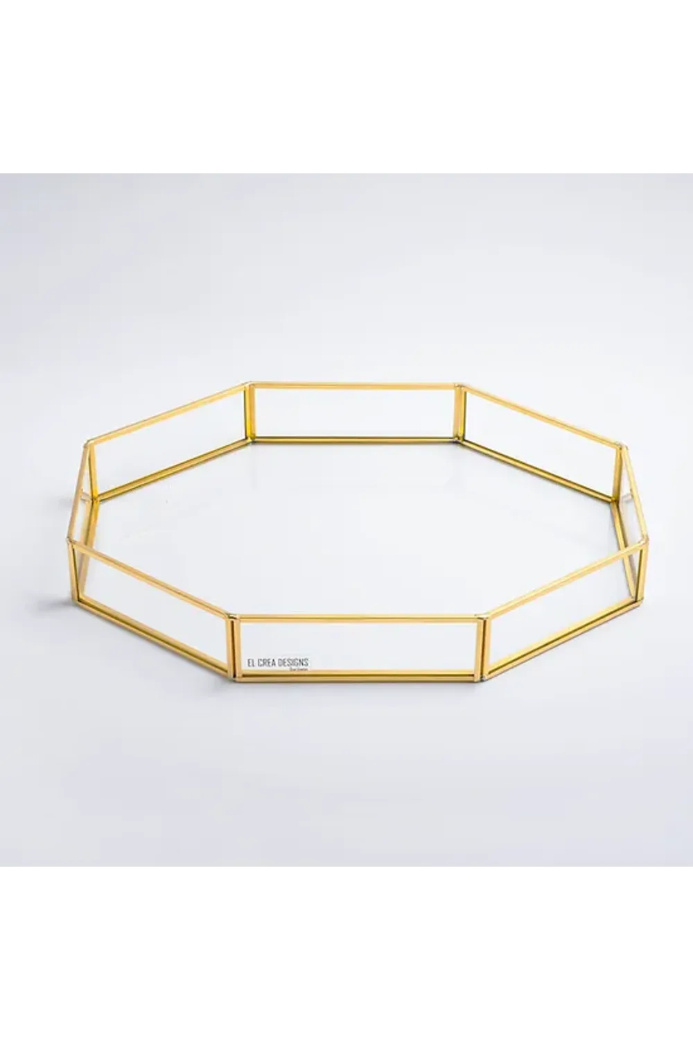 El Crea Designs-Sekizgen Pirinç Gold Tepsi Damat Kahvesi Nişan Sunum Tepsisi 35x25x6cm-Biblo-4-fleurdirect.live