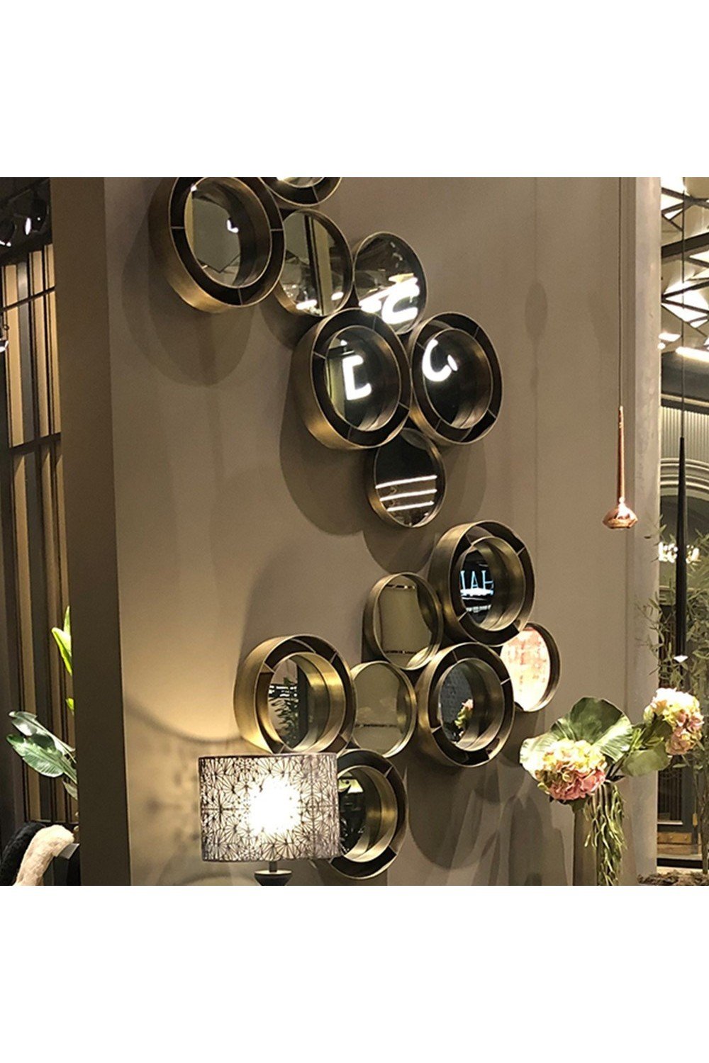 Estetik Decor-Goggel Metal Çerçeveli Füme Dekoratif Ayna – Antik Pirinç-Ayna-2-fleurdirect.live