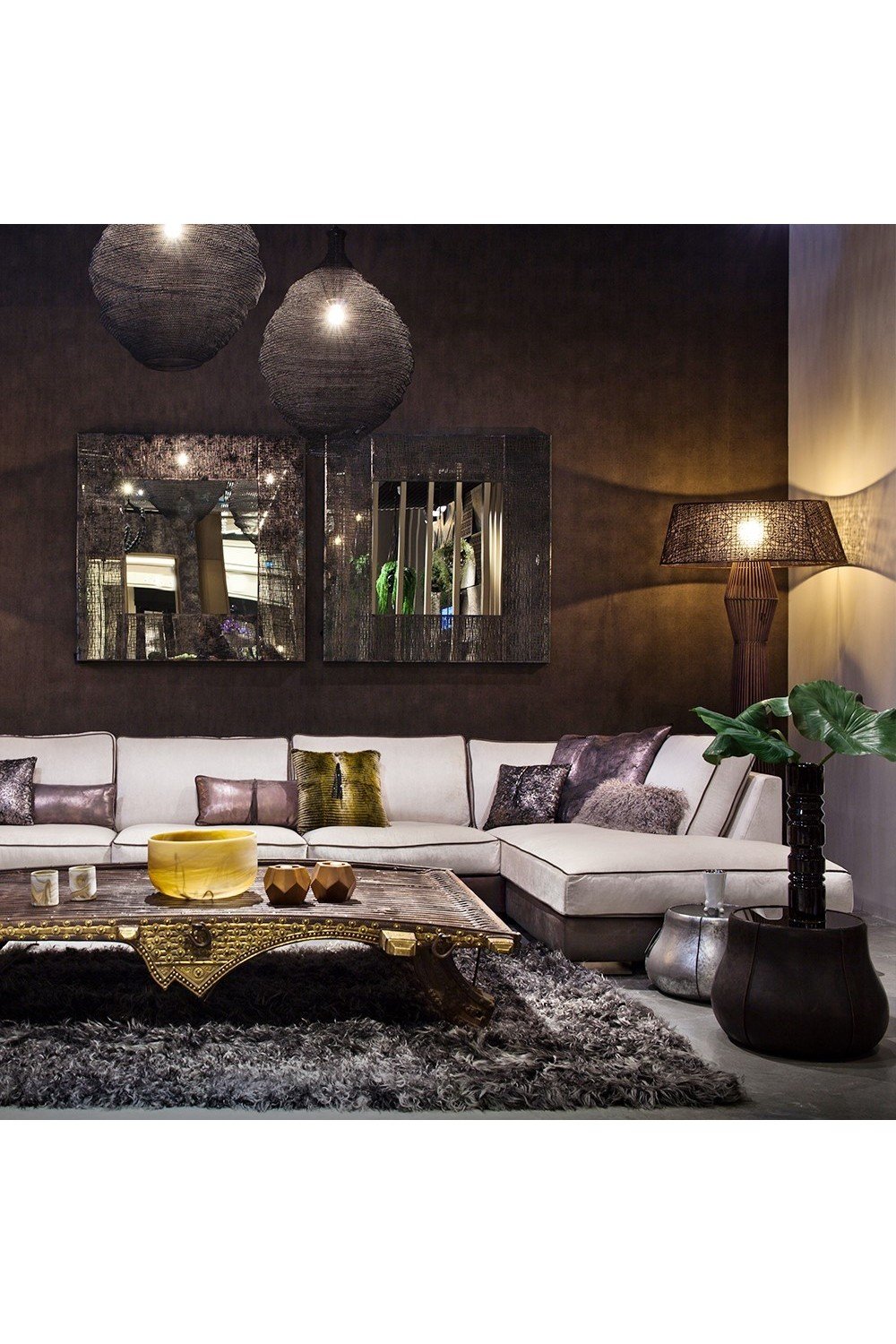 Estetik Decor-Plateau Medium Koyu Kahve Hakiki Sığır Derisi Laminasyonlu Füme Ayna Üstlü - Modern Yan Sehpa-Yan Sehpa-4-fleurdirect.live