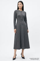 Fermuarlı Cepli Uzun Kollu Regular Örme Gri Melanj Elbise