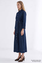 Exquise-Uzun Kollu Kuşaklı Regular Midi Denim Gömlek İNdigo Elbise-Elbise-2-fleurdirect.live