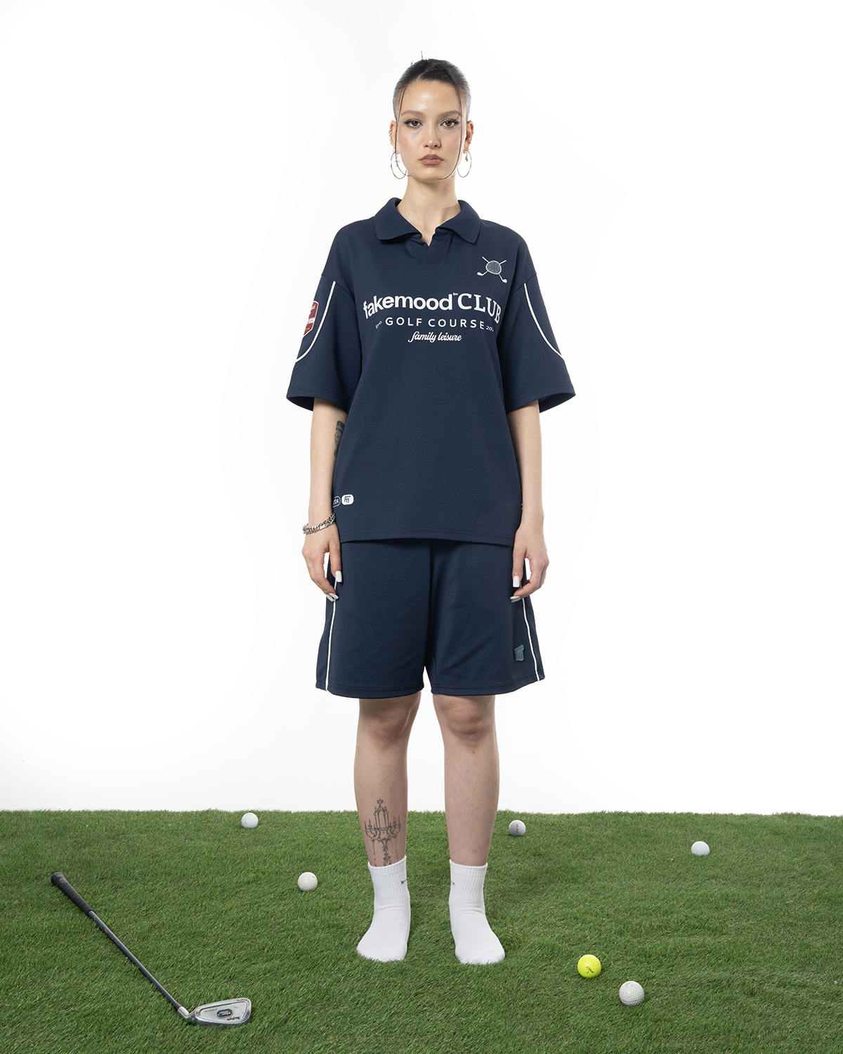 Kadin Oversize Fakemood Jersey Polo Yaka Golf Forma - LaciVert