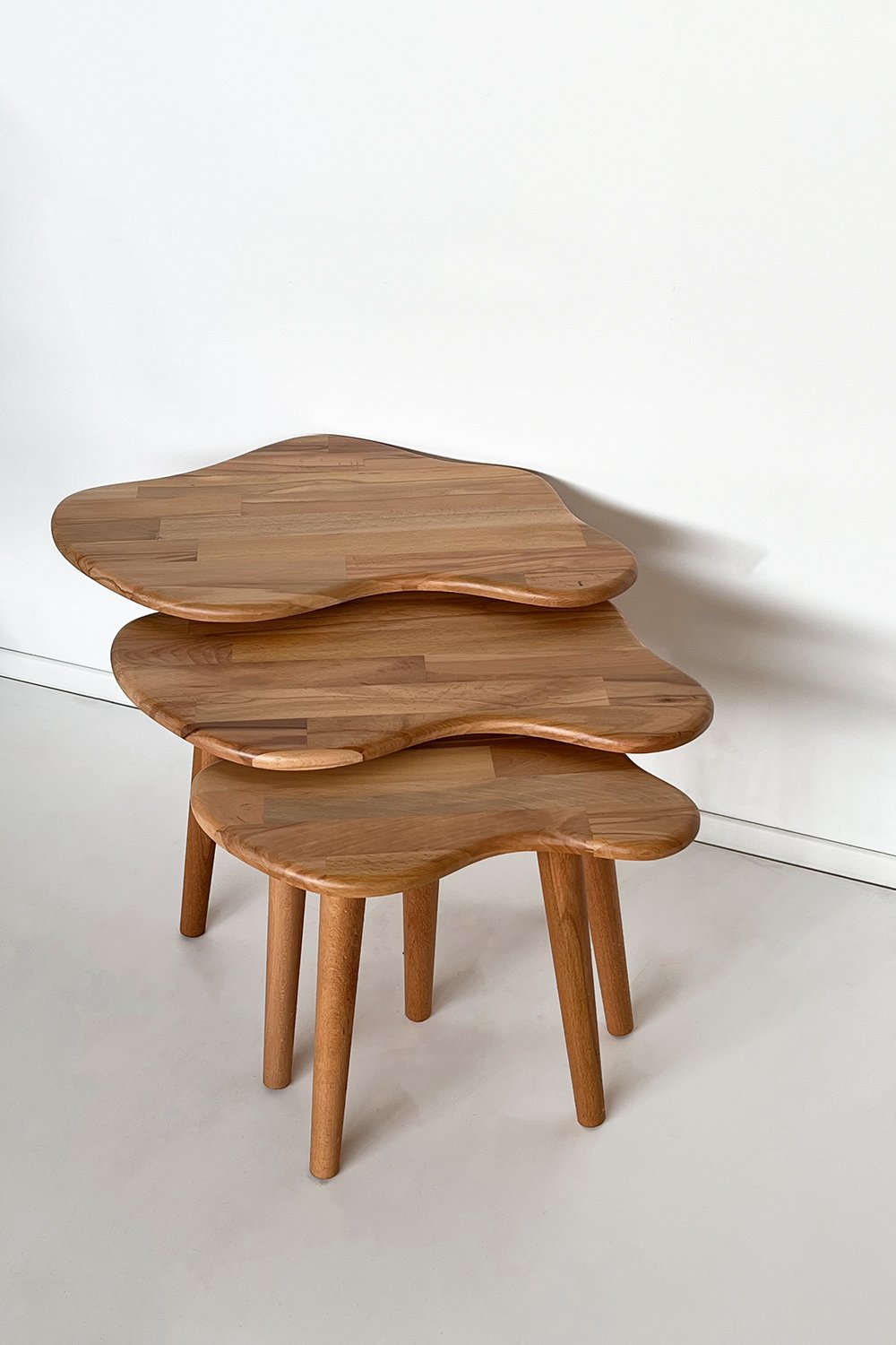 Fagus Wood-3'lü Zigon Bulut Sehpa Seti Masif Doğal Ahşap – İskandinav Tarzında Şık Ve Modern Tasarım, Yan & Dekoratif Sehpa-Sehpa-4-fleurdirect.live