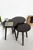 Fagus Wood-Doğal Masif Ahşap Yörünge Sehpa Seti - 3'lü Zigon Yuvarlak Modern Takım - Yan, Dekoratif Sehpa - Ceviz-Sehpa-1-fleurdirect.live