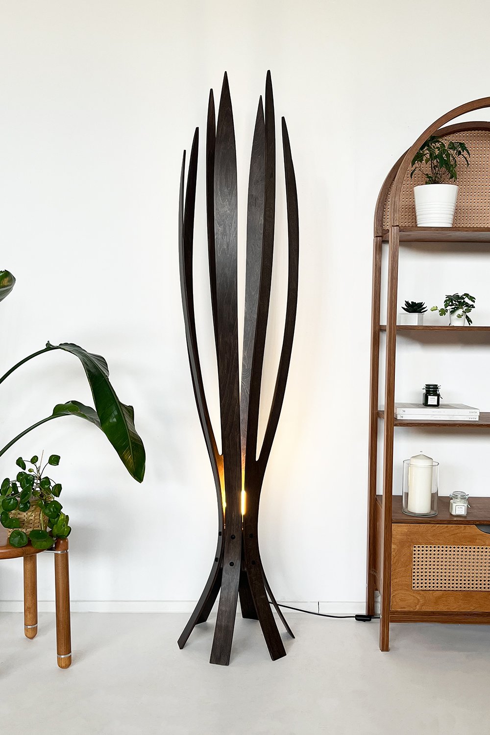 Fagus Wood-''hedra Lambader, İskandinav Tarzı Ahşap Lambader, Dekoratif Yer Lambası, Modern Salon Aydınlatma'' (cevi̇z)-Lambader-7-fleurdirect.live