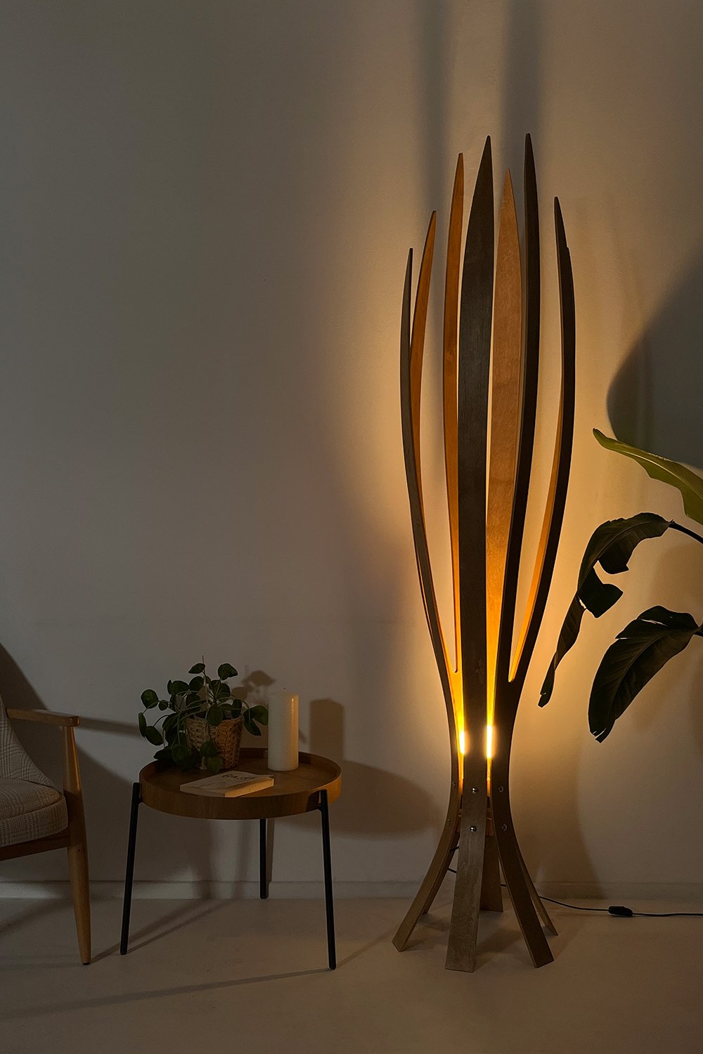 Fagus Wood-''hedra Lambader, İskandinav Tarzı Ahşap Lambader, Dekoratif Yer Lambası, Modern Salon Aydınlatma'' (meşe)-Lambader-6-fleurdirect.live