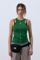 Fifty Pieces-Canlı Yeşil Core Kontrast Dikişli Halter Yaka Atlet-Top-1-fleurdirect.live