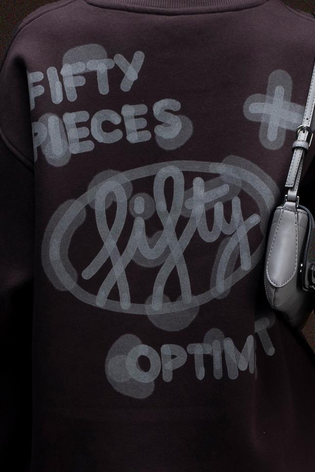 Fifty Pieces-Kahverengi Oversize Sırt Baskılı Sweatshirt-Sweatshirts & Hoodies-4-fleurdirect.live