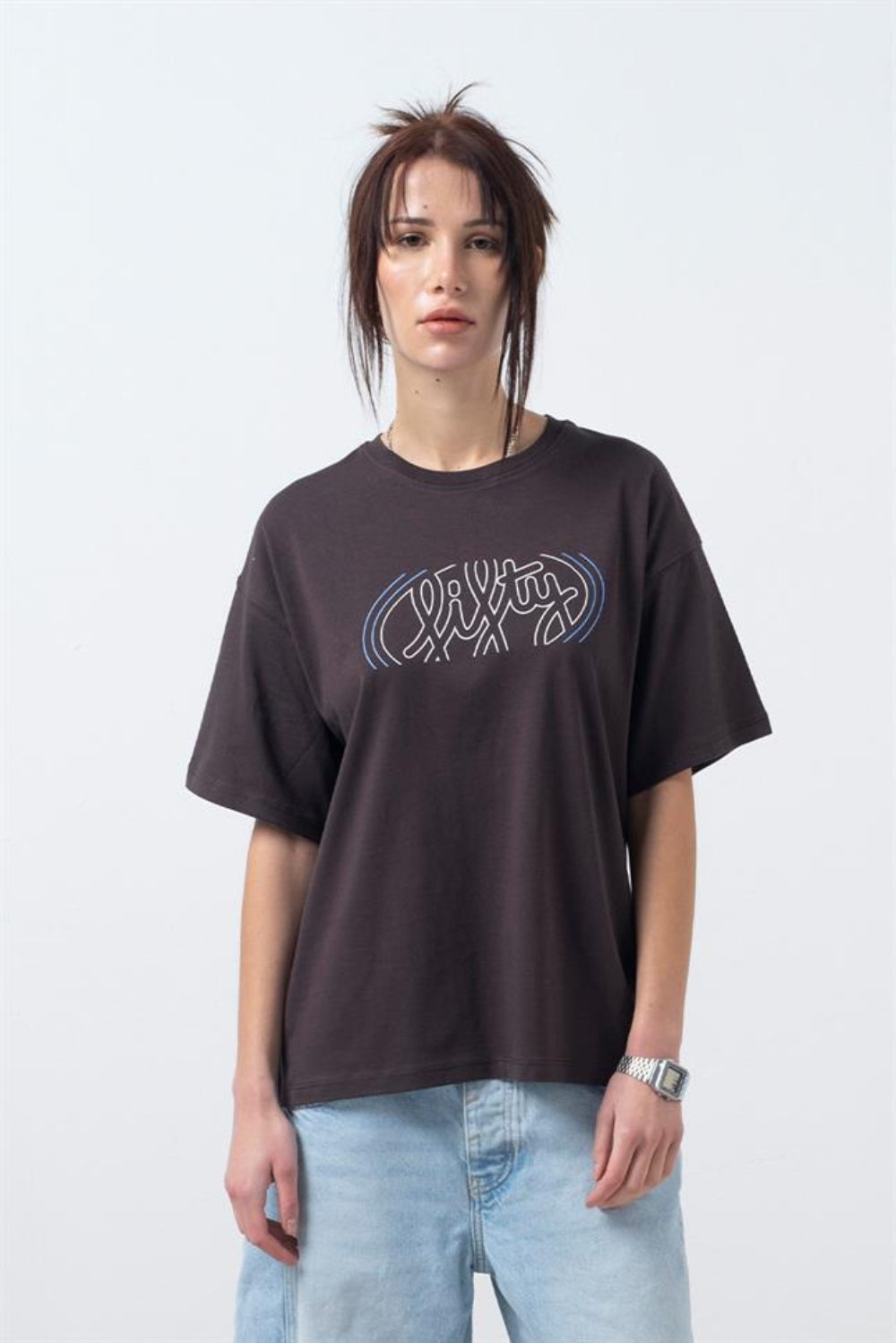 Fifty Pieces-Kahverengi Oversize Sırt Baskılı T-Shirt-T-Shirts-1-fleurdirect.live