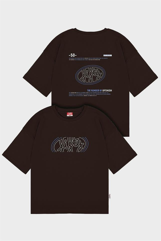 Fifty Pieces-Kahverengi Oversize Sırt Baskılı T-Shirt-T-Shirts-6-fleurdirect.live