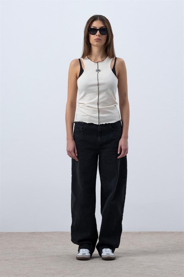Fifty Pieces-Kum Core Kontrast Dikişli Halter Yaka Atlet-Top-3-fleurdirect.live