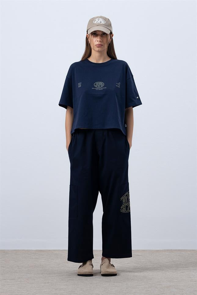 Fifty Pieces-Lacivert Core Oversize Mid Length T-Shirt-T-Shirts-6-fleurdirect.live
