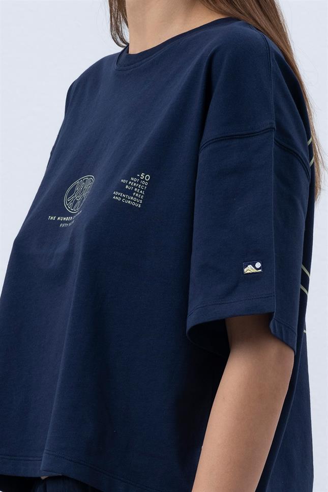 Fifty Pieces-Lacivert Core Oversize Mid Length T-Shirt-T-Shirts-7-fleurdirect.live
