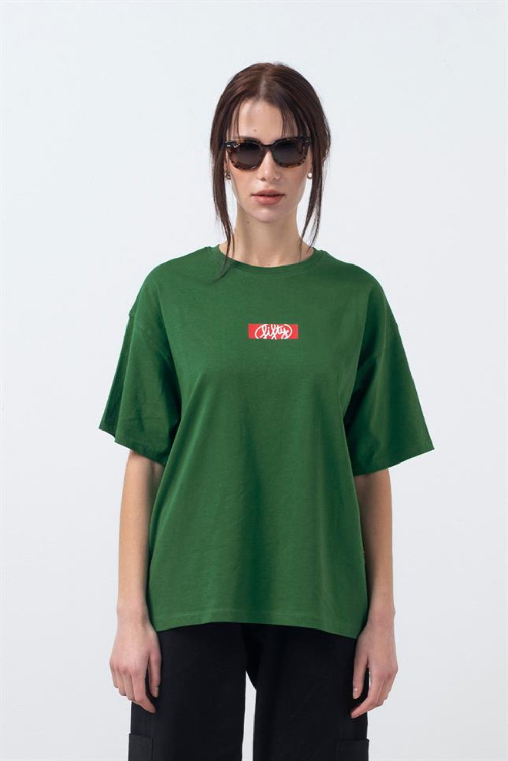 Fifty Pieces-Yeşil Oversize Sırt Baskılı T-Shirt-T-Shirts-1-fleurdirect.live