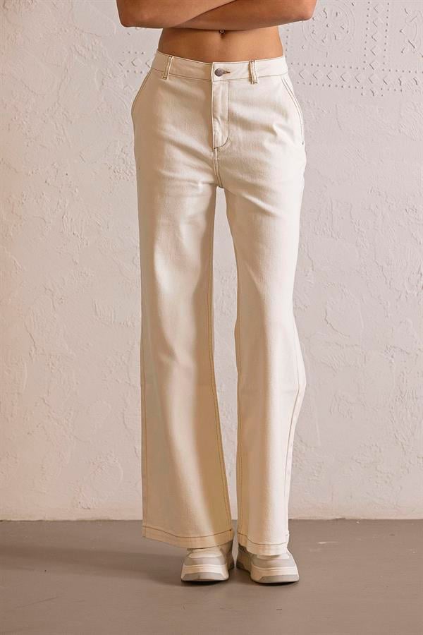 GMG Firenze-Wide Leg Ekru Denim Pantolon-DENİM PANTOLON-1-fleurdirect.live