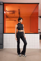 GMG Firenze-Yüksek Bel İspanyol Paçası Fermuarlı örme Kadın Tayt Pantolon-Activewear-2-fleurdirect.live