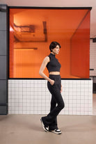 GMG Firenze-Yüksek Bel İspanyol Paçası Fermuarlı örme Kadın Tayt Pantolon-Activewear-3-fleurdirect.live