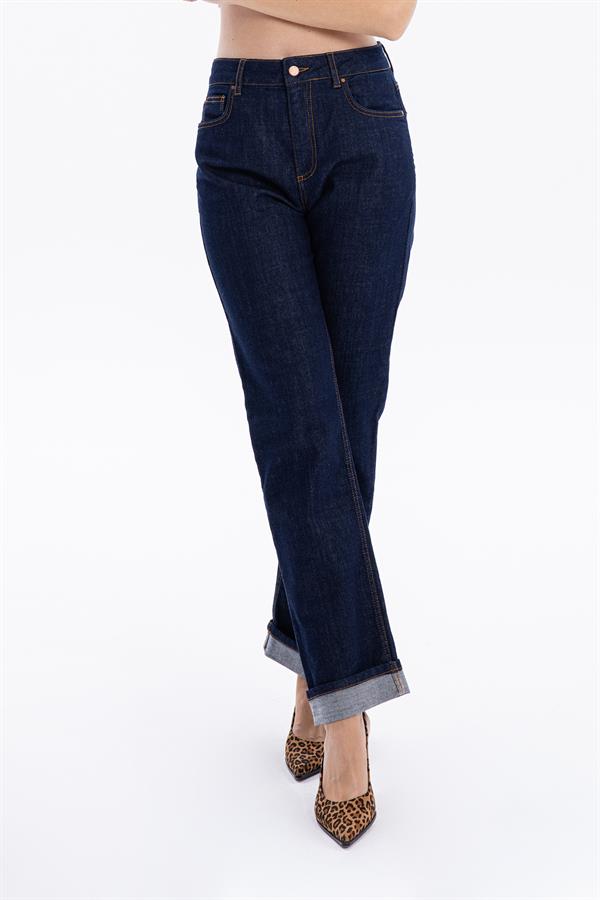 GMG Firenze-Yüksek Bel Straight Fit Denim Kadın Jean Pantolon-DENİM PANTOLON-3-fleurdirect.live