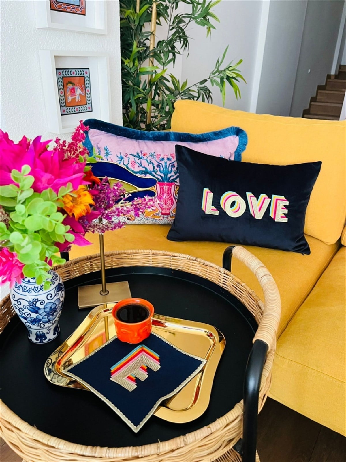 Ge Living-Love Desenli Lacivert Kadife Dekoratif Kırlent Kılıfı 35 X 50-Kırlent Kılıfı-3-fleurdirect.live