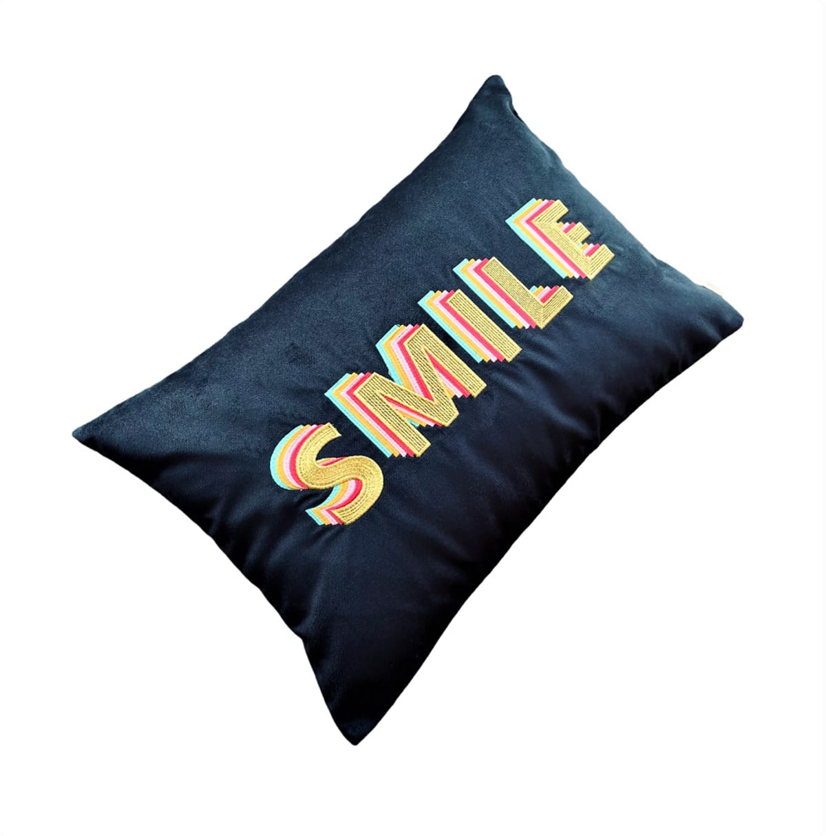 Ge Living-Smile Desenli Lacivert Kadife Dekoratif Kırlent Kılıfı 35 X 50-Kırlent Kılıfı-4-fleurdirect.live