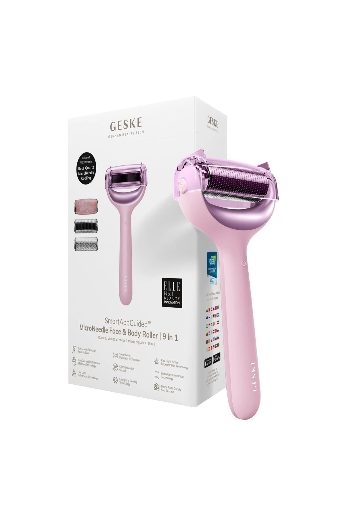Geske-Mikro İğneli, Buz Başlığı, Pembe Kuvars Başlıklı Dermaroller | Micro Needle Face & Body Roller-Cilt Bakım Aletleri-1-fleurdirect.live