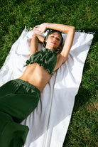 Handarte Los Angeles-Yeşil Büzgülü İpli Crop-Crop Top-2-fleurdirect.live