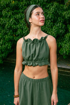 Handarte Los Angeles-Yeşil Büzgülü İpli Crop-Crop Top-5-fleurdirect.live