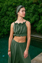 Handarte Los Angeles-Yeşil Büzgülü İpli Crop-Crop Top-6-fleurdirect.live