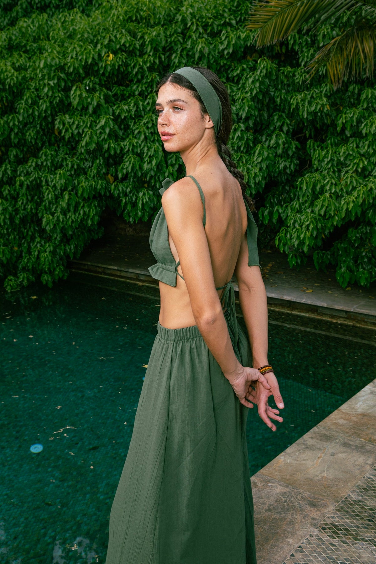 Handarte Los Angeles-Yeşil Büzgülü İpli Crop-Crop Top-7-fleurdirect.live