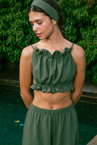 Handarte Los Angeles-Yeşil Büzgülü İpli Crop-Crop Top-9-fleurdirect.live