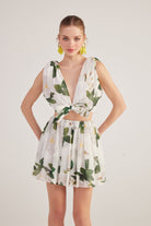 Çiçekli Çıkarılabilir Kurdele Aksesuarlı Şifon Frances Takım Beyaz