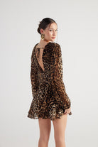 Leopar Desenli V Yaka Mini Janet Elbise Kahve
