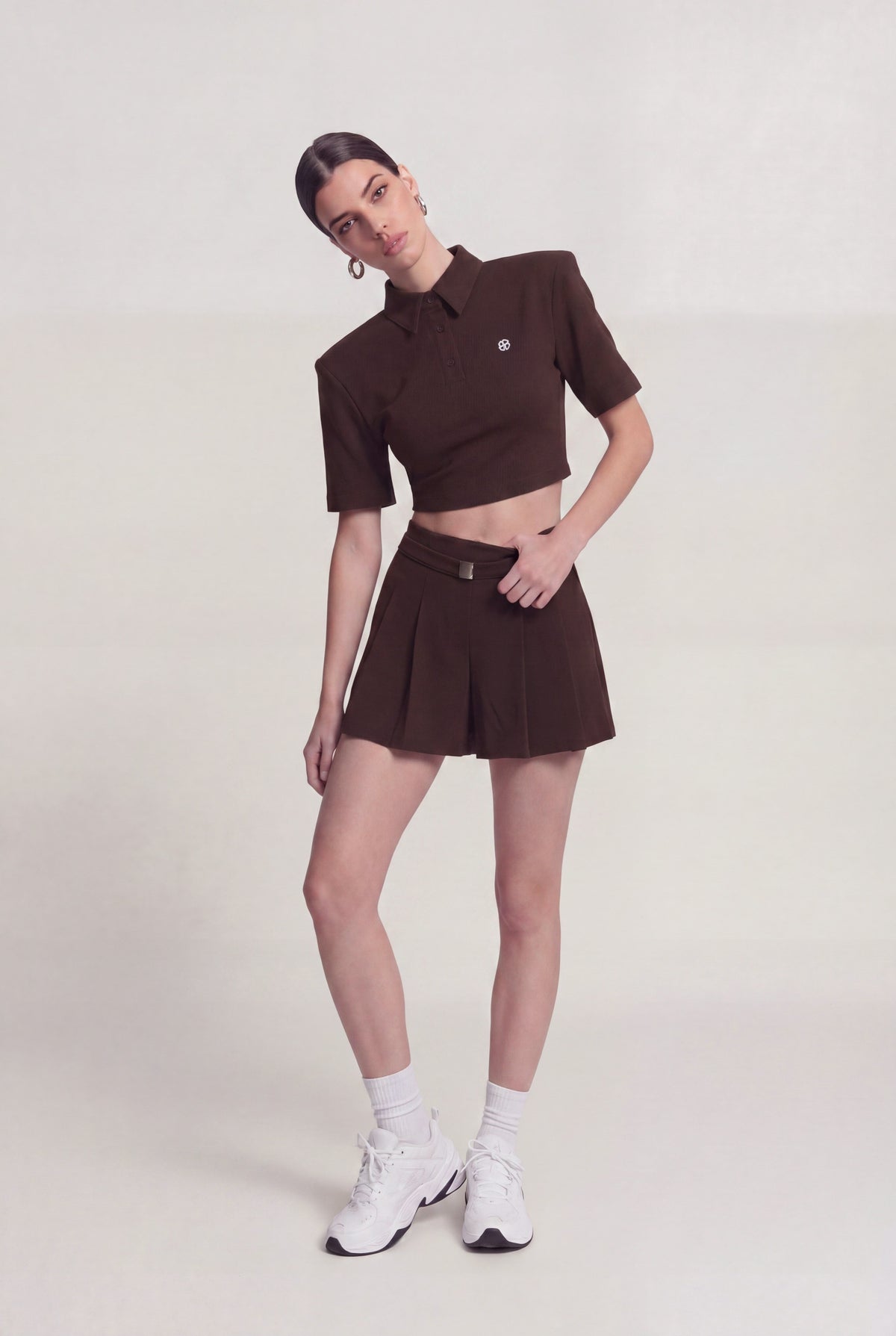 Vatkalı Polo Yaka Carolyn T-Shirt Kahve